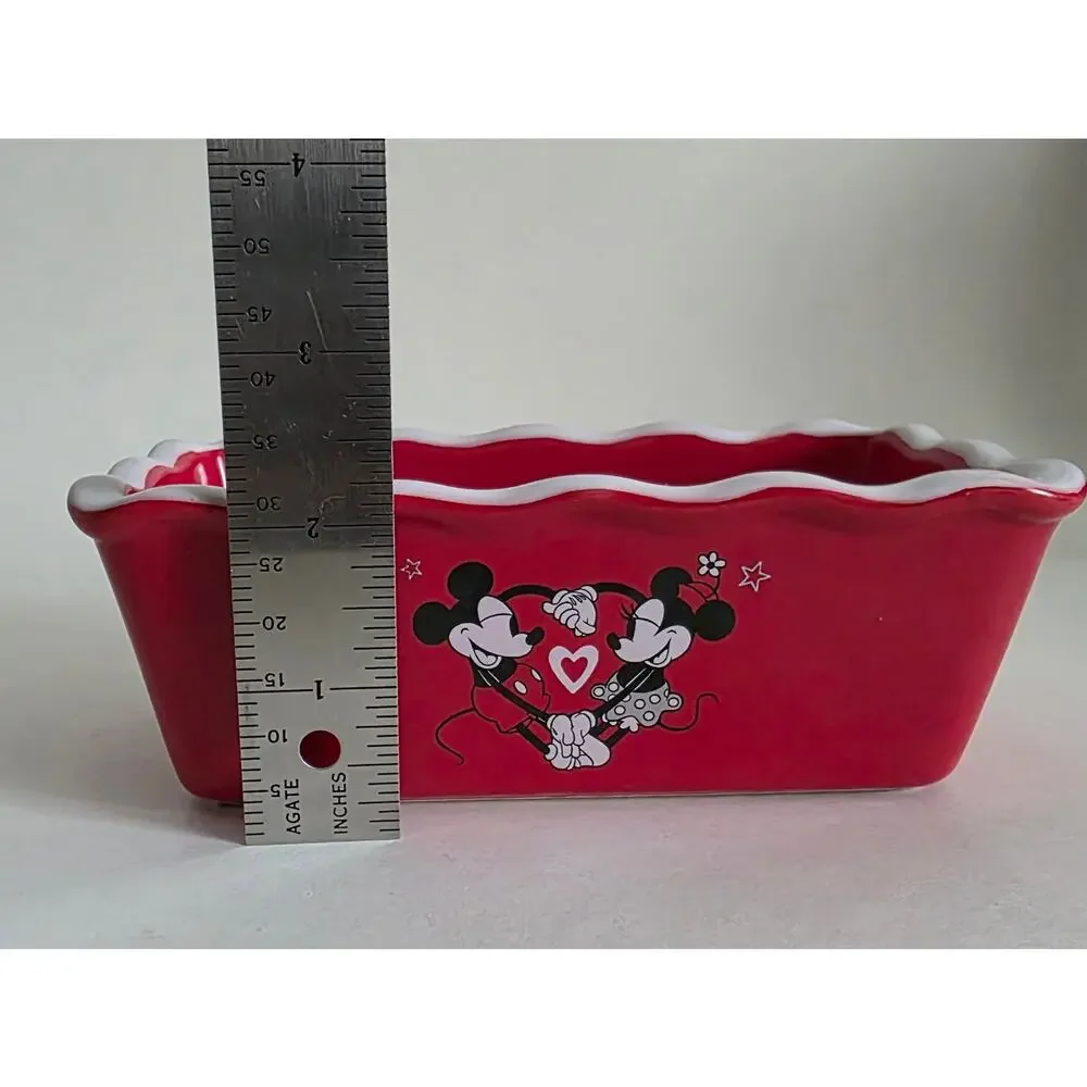 Disney Mickey Minnie Heart Stoneware Loaf Baking Dish Red 2022
